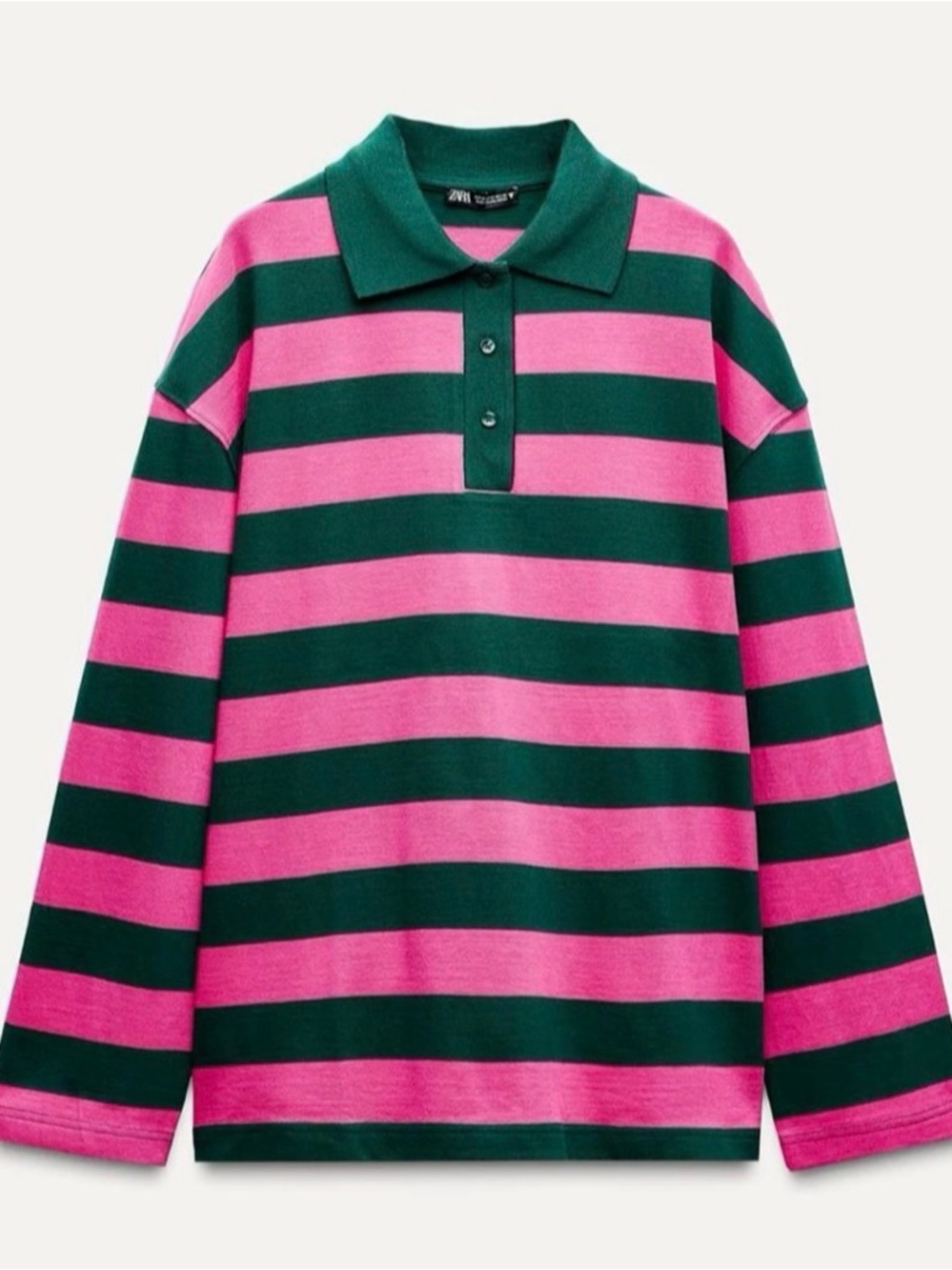 Women’s Zara Long-Sleeve Polo Shirt - Pink & Dark Green Stripes